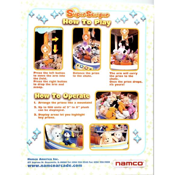 2003 Namco SuperScooper Arcade Claw Machine Flyer Vintage Toy Guide - Picture 2 of 2